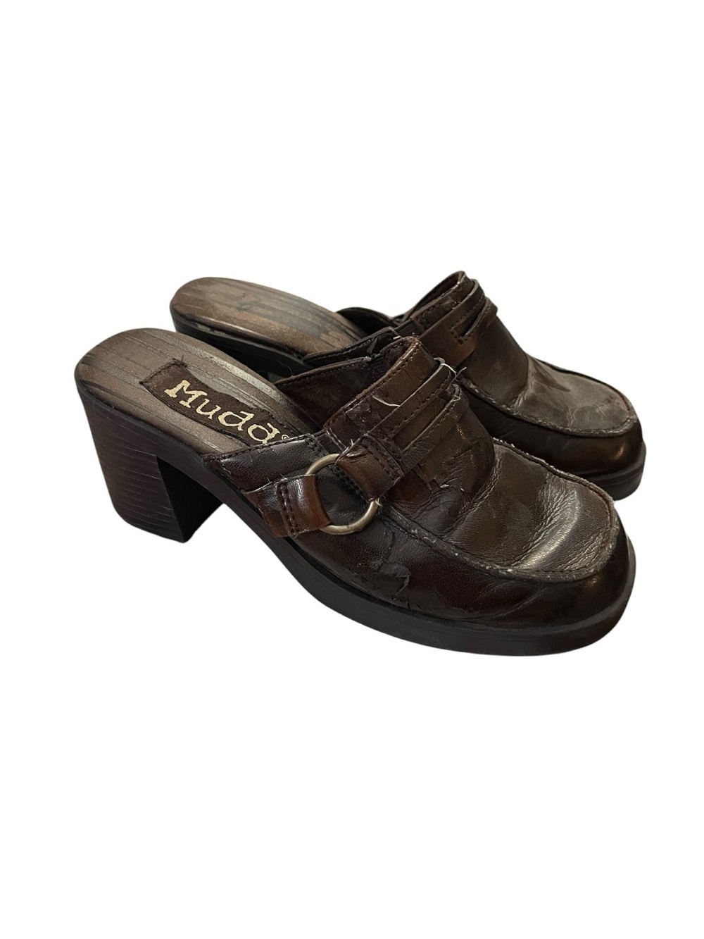 Mudd Block Heel Mule Loafers Ring Detail Brown 6
